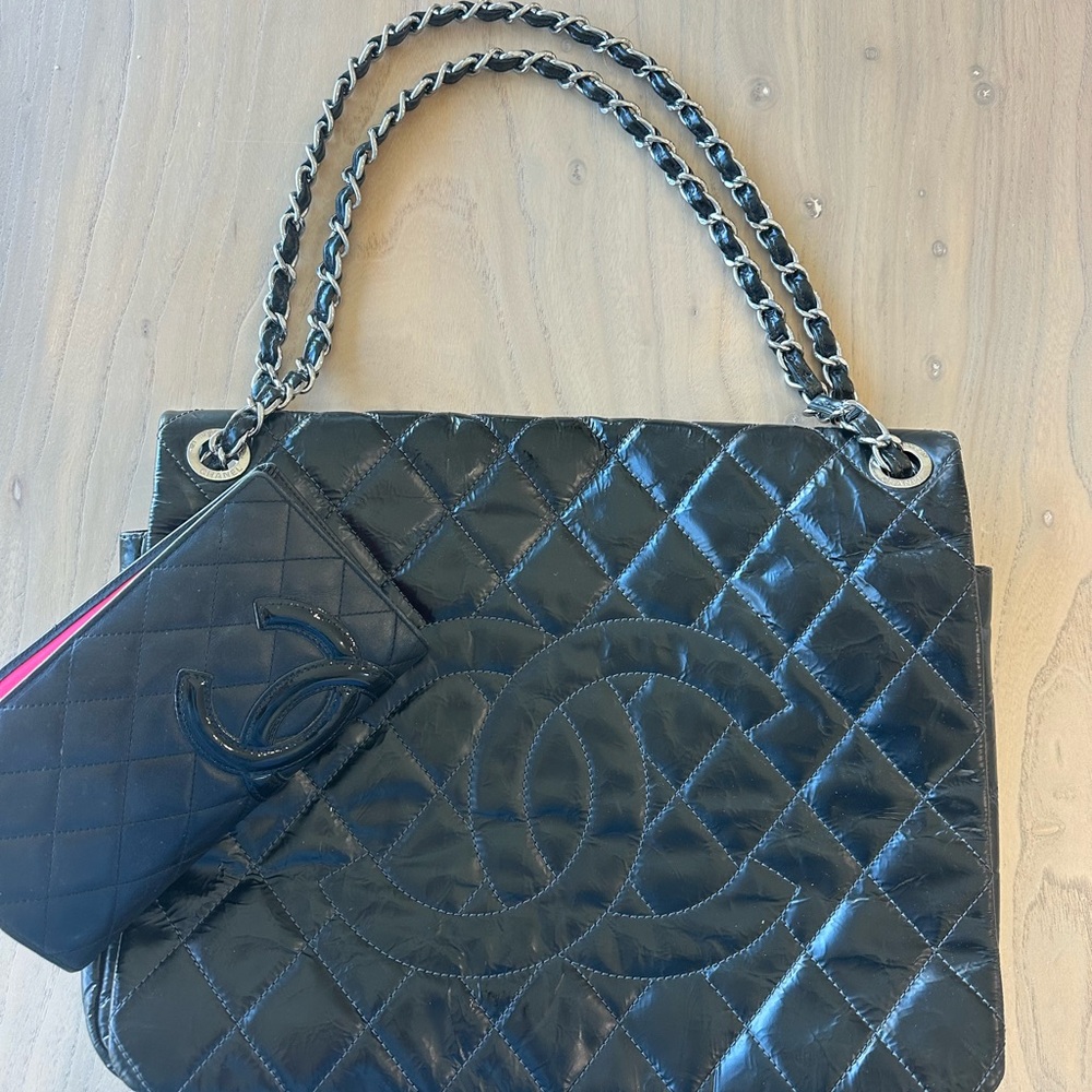 Chanel Black Quilted Flap Shoulder Bag paired matching Wallet